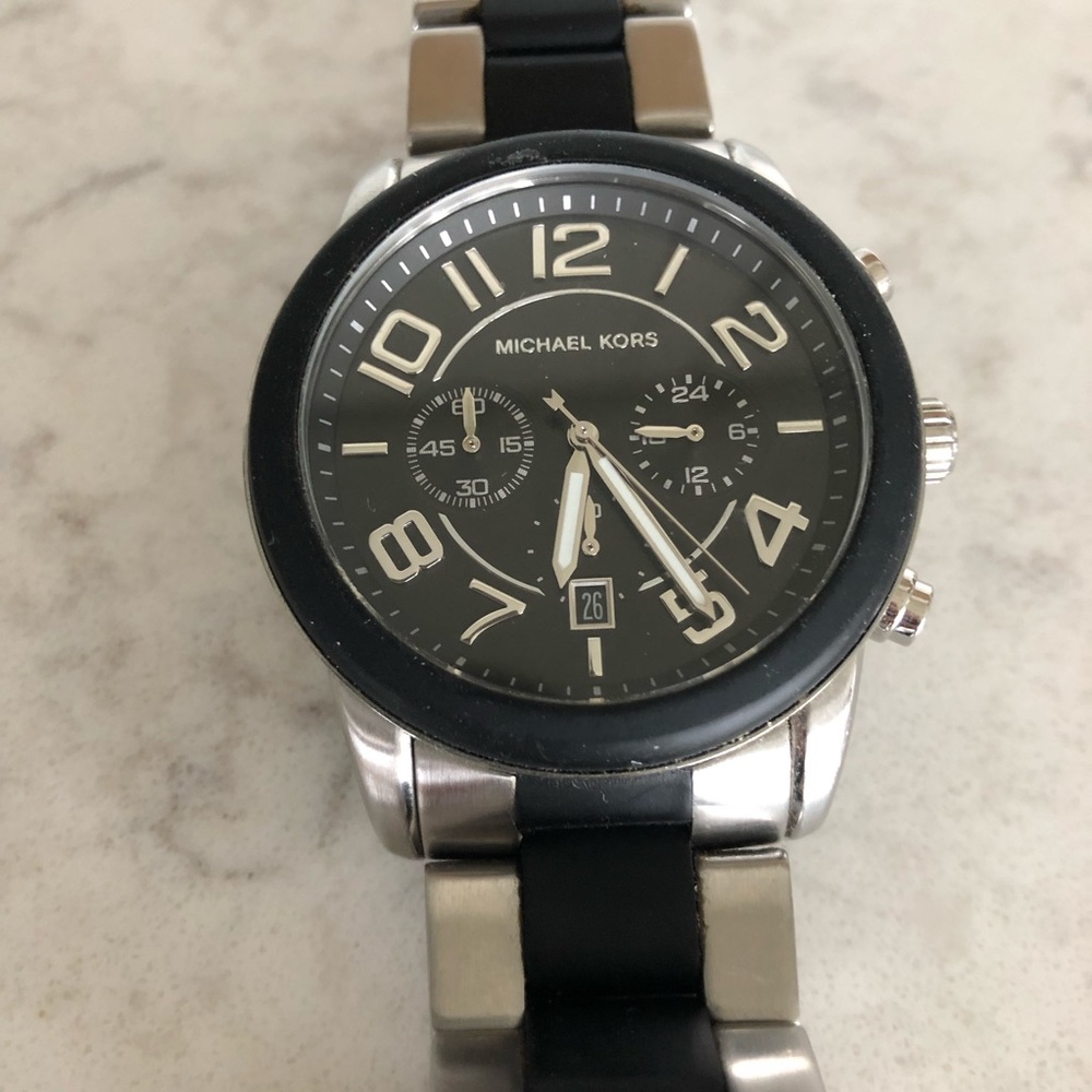 Michael Kors Black and Stainless Steel Watch
